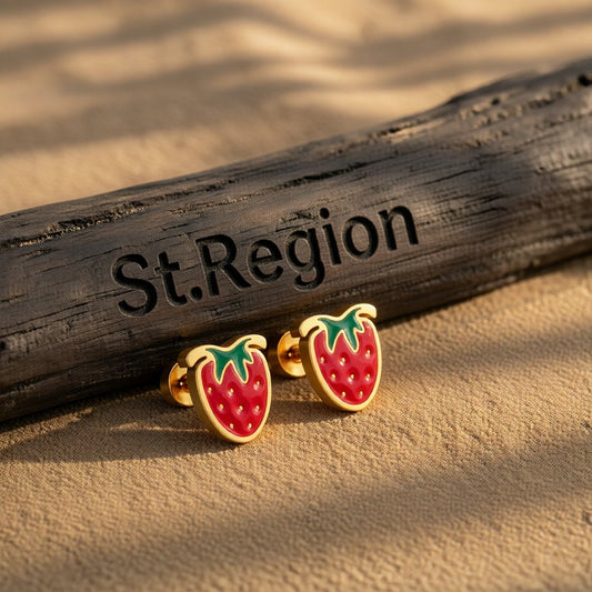 Red & Green Enamel 18K Gold-Plated Trawberry Stud Earrings