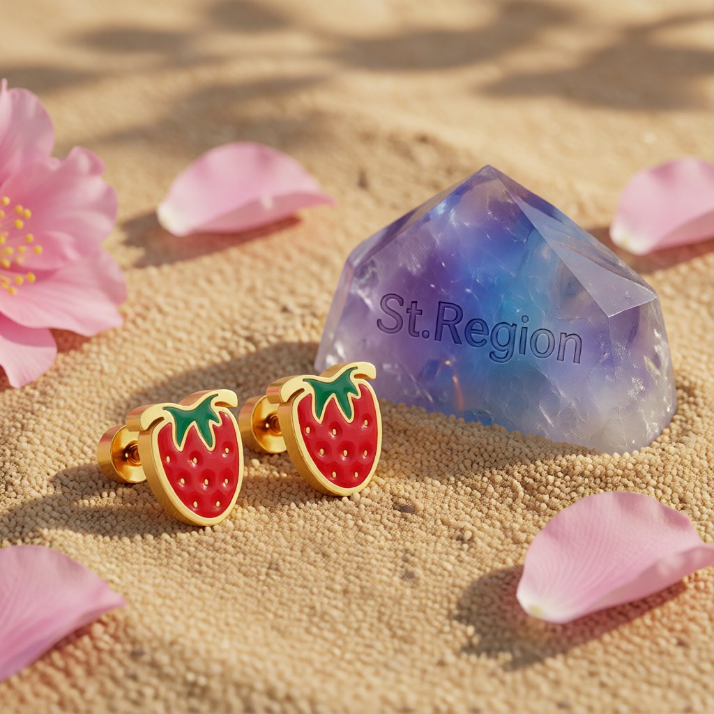 Red & Green Enamel 18K Gold-Plated Trawberry Stud Earrings