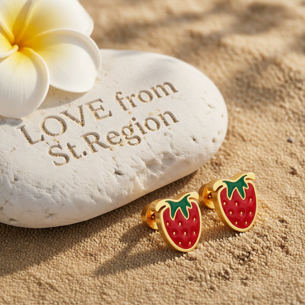 Red & Green Enamel 18K Gold-Plated Trawberry Stud Earrings