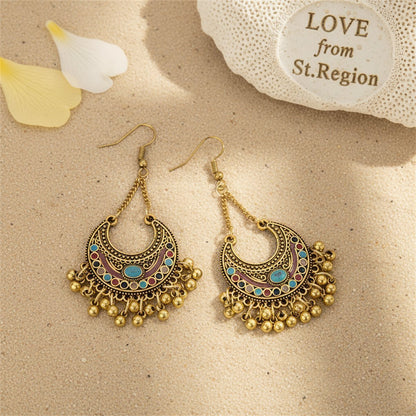 Colored Enamel and 18K Gold-Plated Ball-Detail Crescent Moon Drop Earrings, gold drop earrings for women, lifestyle look