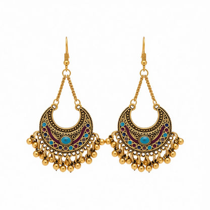 Colored Enamel and 18K Gold-Plated Ball-Detail Crescent Moon Drop Earrings, gold drop earrings for women, side view