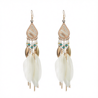Beige Feather & 18K Gold-Plated Feather Drop Earrings