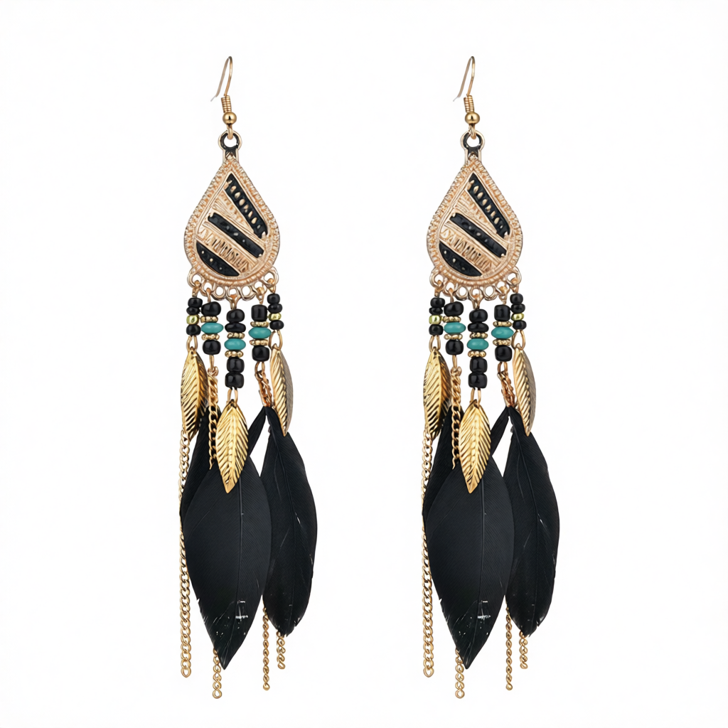 Black Feather & 18K Gold-Plated Feather Drop Earrings