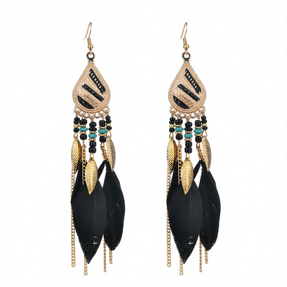 Black Feather & 18K Gold-Plated Feather Drop Earrings