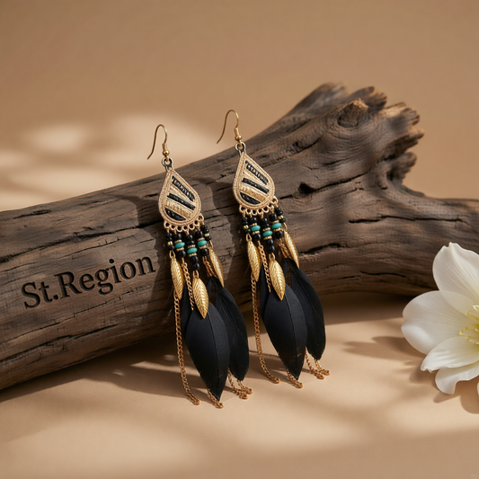 Black Feather & 18K Gold-Plated Feather Drop Earrings
