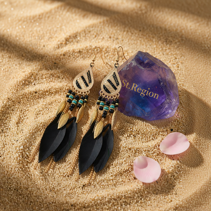 Black Feather & 18K Gold-Plated Feather Drop Earrings