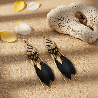 Black Feather & 18K Gold-Plated Feather Drop Earrings