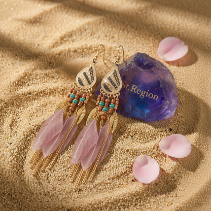 Coffee Feather & 18K Gold-Plated Feather Drop Earrings
