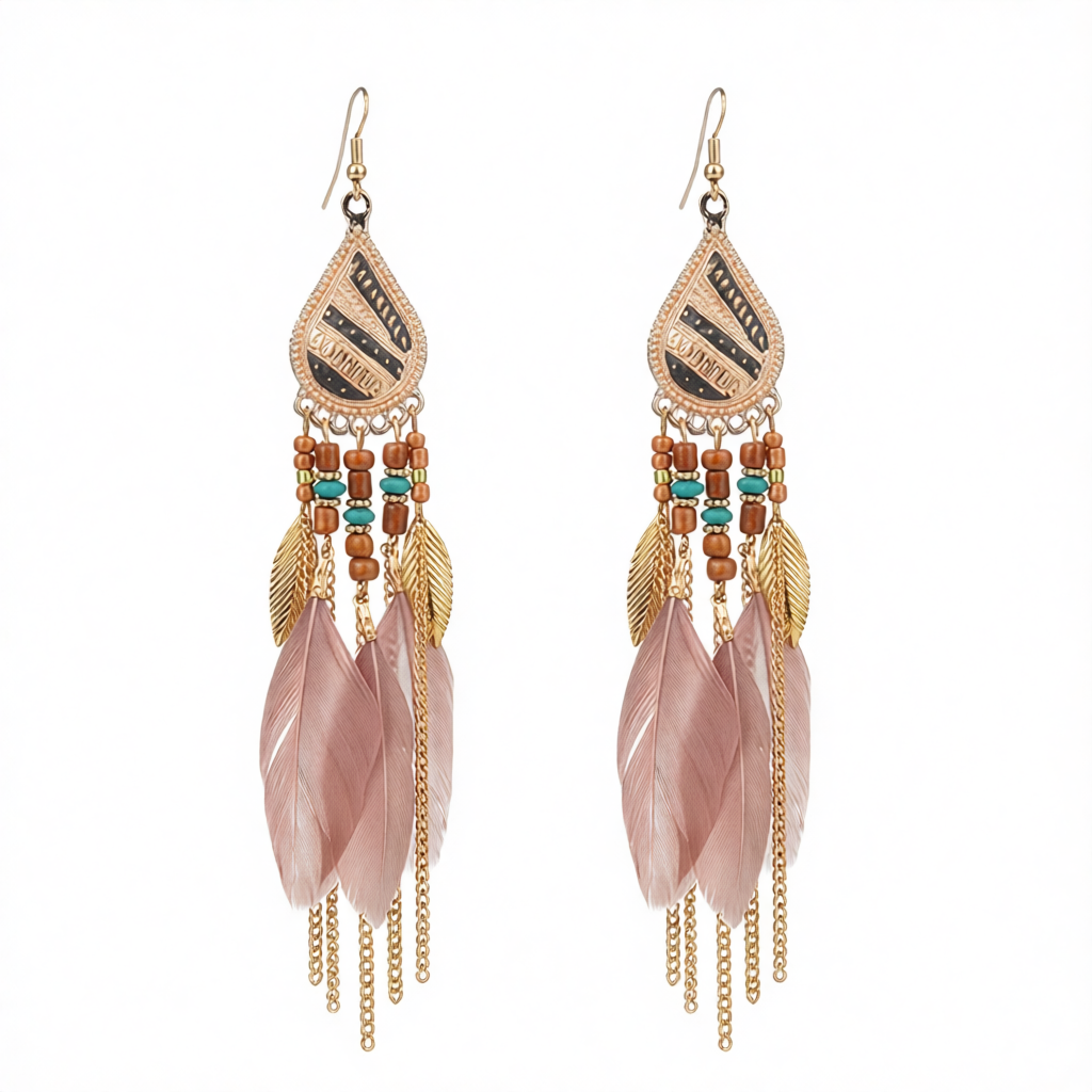 Coffee Feather & 18K Gold-Plated Feather Drop Earrings