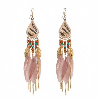 Coffee Feather & 18K Gold-Plated Feather Drop Earrings