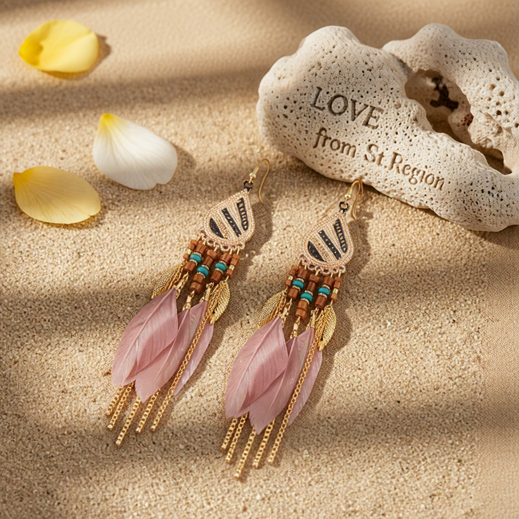 Coffee Feather & 18K Gold-Plated Feather Drop Earrings