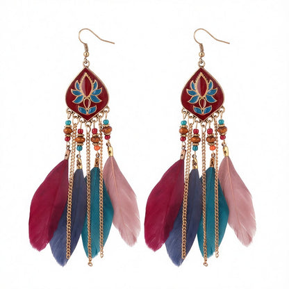 Pink and Red Feather and Resin Drop Earrings, drop earrings for women, dainty minimalist design, side view