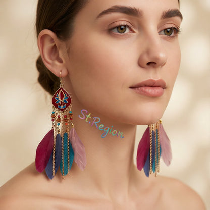 Pink and Red Feather and Resin Drop Earrings, drop earrings for women, dainty minimalist design, styled look