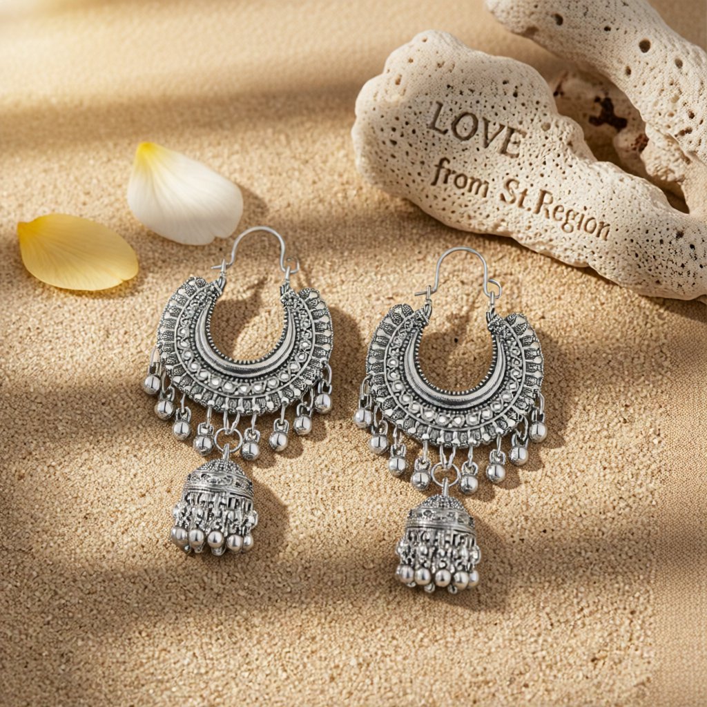 Silver-Plated Bell Tassel Drop Earrings, silver huggie earrings, botanical inspired, lifestyle look