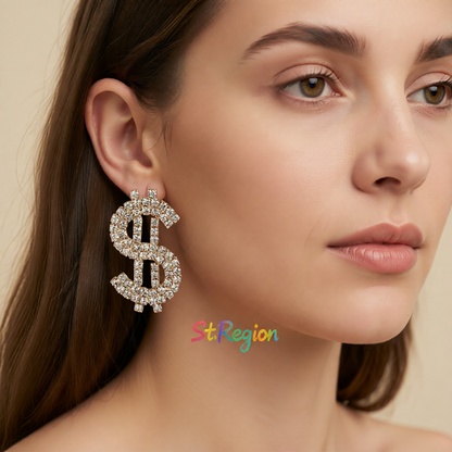 Cubic Zirconia & 18K Gold-Plated Dollar Sign Drop Earrings