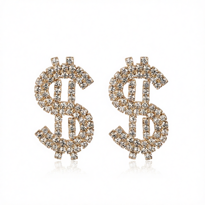 Cubic Zirconia & 18K Gold-Plated Dollar Sign Drop Earrings