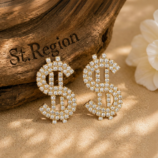 Cubic Zirconia & 18K Gold-Plated Dollar Sign Drop Earrings