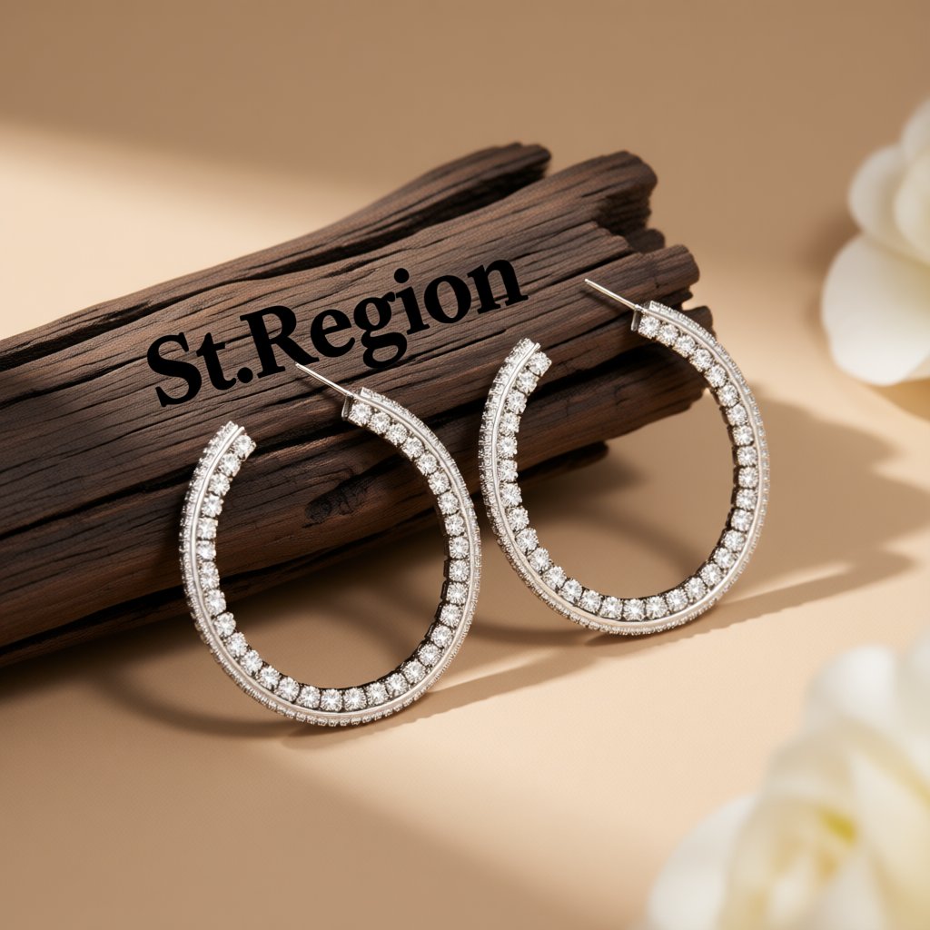 Cubic Zirconia and Silver-Plated Hoop Earrings, silver hoop earrings for women, elegant gift for her, front view