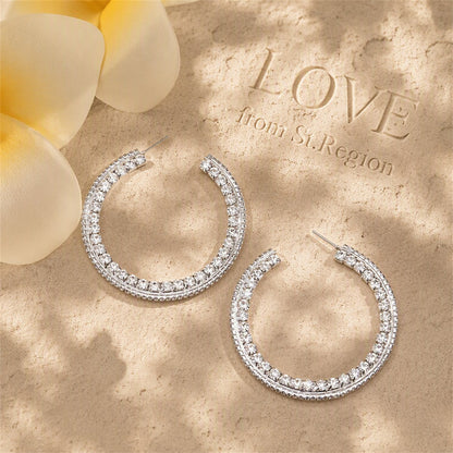 Cubic Zirconia and Silver-Plated Hoop Earrings, silver hoop earrings for women, elegant gift for her, lifestyle look
