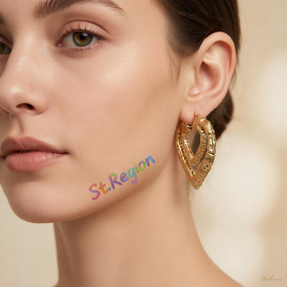 18K Gold-Plated Bamboo Layered Heart Hoop Earrings, gold hoop earrings for women, everyday style, styled look
