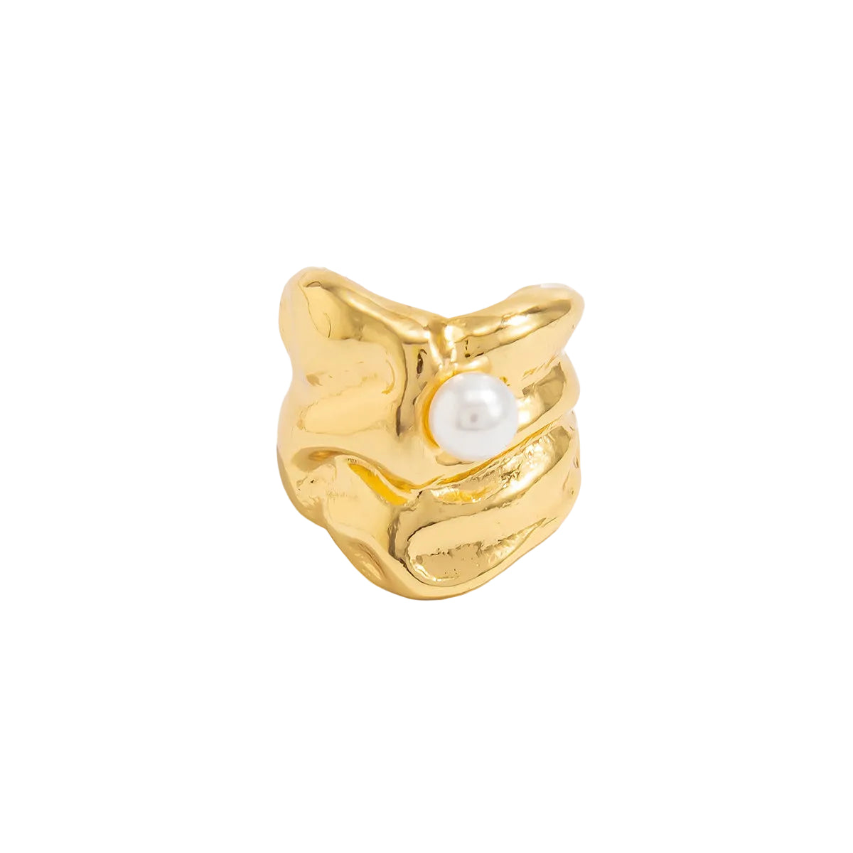 Pearl and Goldtone Wrinkled Ear Cuff, botanical inspired, front view