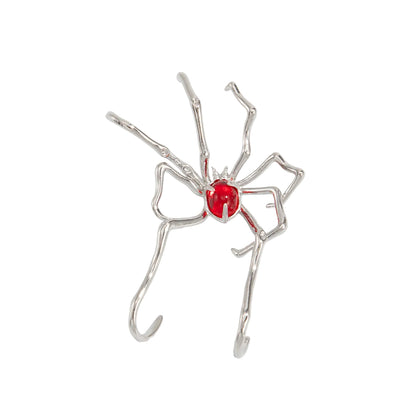 Red Resin & Silvertone Spider Ear Cuff
