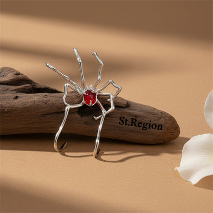 Red Resin & Silvertone Spider Ear Cuff
