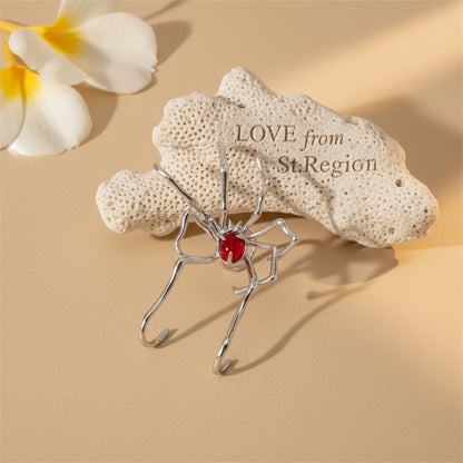 Red Resin & Silvertone Spider Ear Cuff