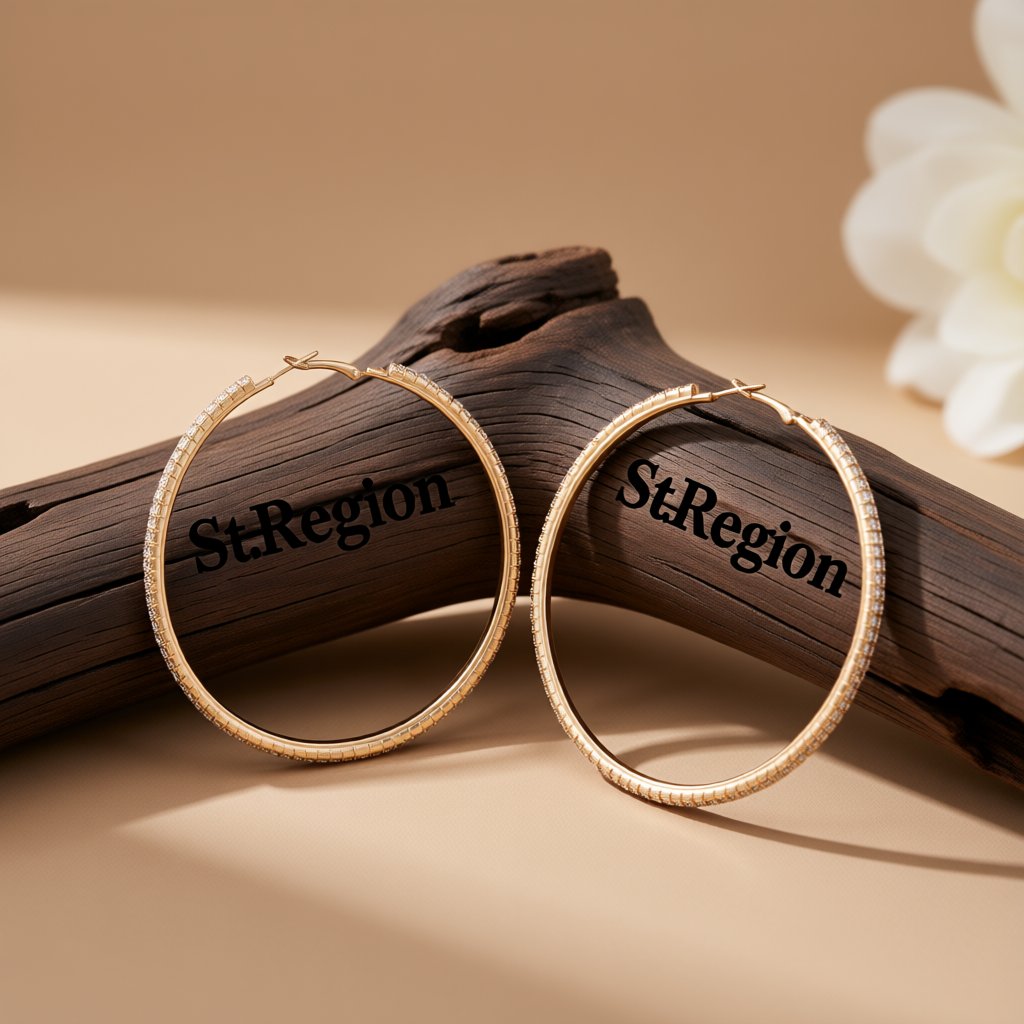 Cubic Zirconia and 18K Gold-Plated Hoop Earrings, gold hoop earrings for women, botanical inspired, front view