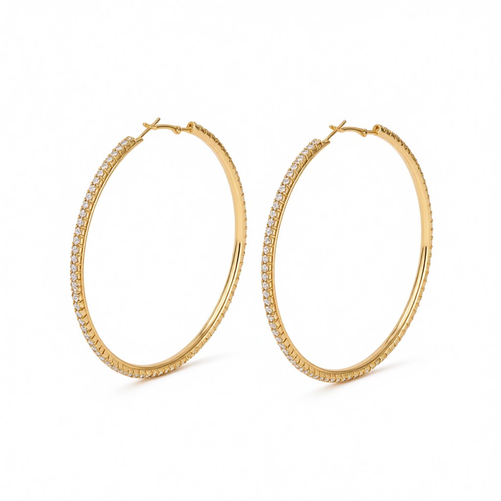Cubic Zirconia and 18K Gold-Plated Hoop Earrings, gold hoop earrings for women, botanical inspired, side view