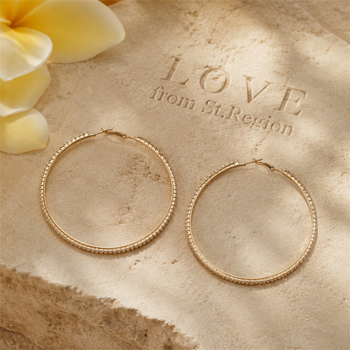 Cubic Zirconia and 18K Gold-Plated Hoop Earrings, gold hoop earrings for women, botanical inspired, lifestyle look