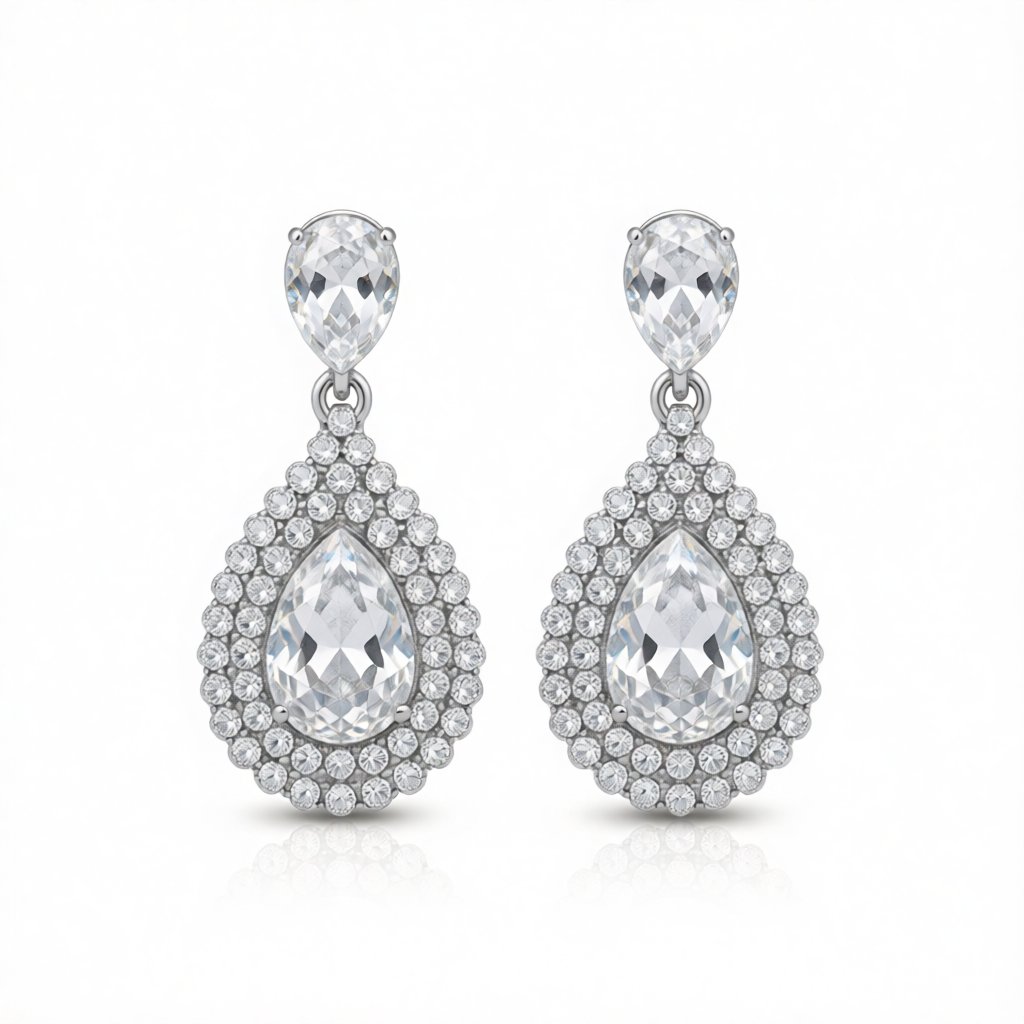 Cubic Zirconia and Crystal Halo Teardrop Earrings, drop earrings for women, everyday style, side view