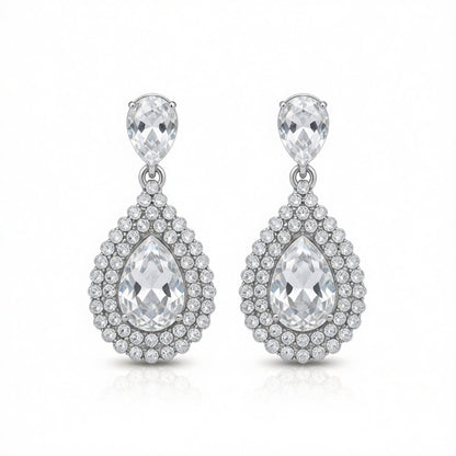 Cubic Zirconia and Crystal Halo Teardrop Earrings, drop earrings for women, everyday style, side view