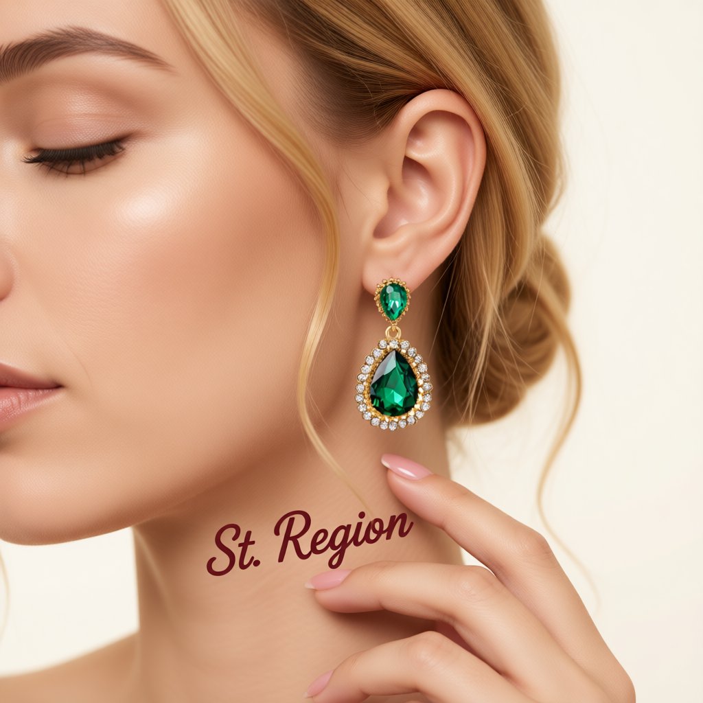 Green Crystal and Cubic Zirconia 18K Gold-Plated Drop Earrings, gold drop earrings for women, styled look