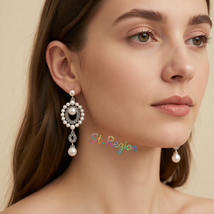 Cubic Zirconia & Pearl Silver-Plated Open Drop Earrings