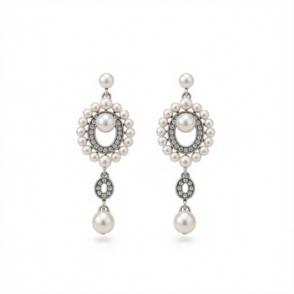 Cubic Zirconia & Pearl Silver-Plated Open Drop Earrings
