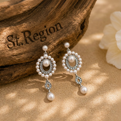 Cubic Zirconia & Pearl Silver-Plated Open Drop Earrings