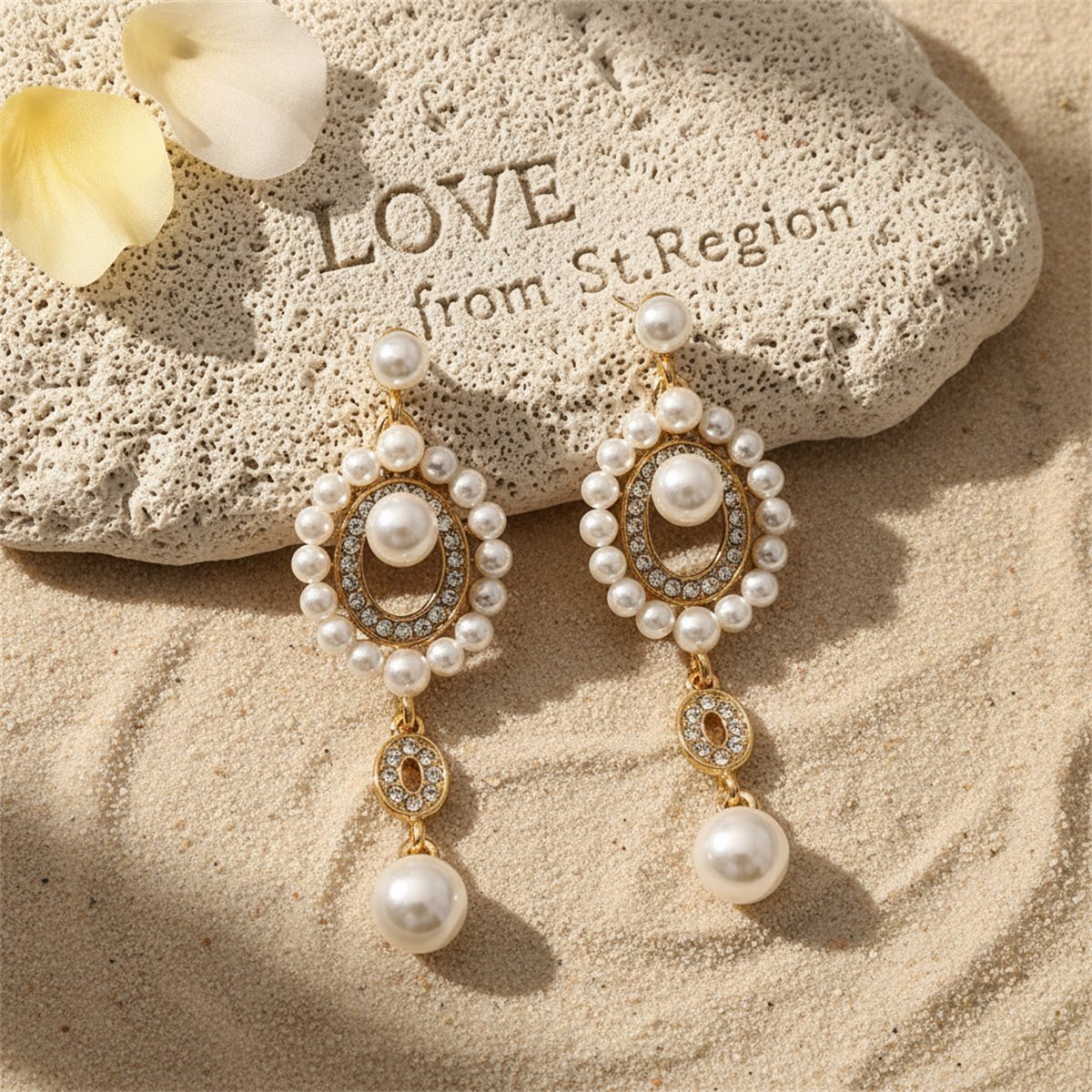 Cubic Zirconia and Pearl 18K Gold-Plated Open Drop Earrings, gold drop earrings for women, botanical inspired, lifestyle look