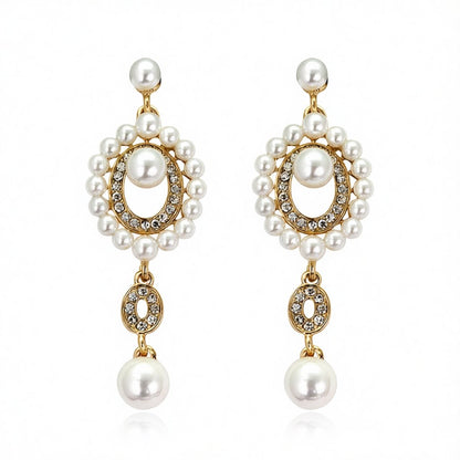 Cubic Zirconia and Pearl 18K Gold-Plated Open Drop Earrings, gold drop earrings for women, botanical inspired, side view