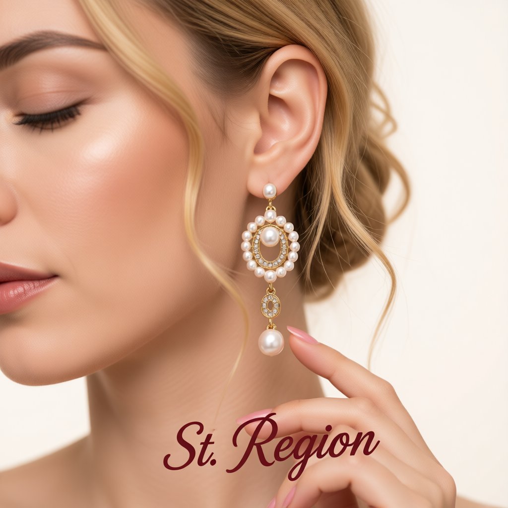 Cubic Zirconia and Pearl 18K Gold-Plated Open Drop Earrings, gold drop earrings for women, botanical inspired, styled look