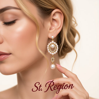 Cubic Zirconia and Pearl 18K Gold-Plated Open Drop Earrings, gold drop earrings for women, botanical inspired, styled look
