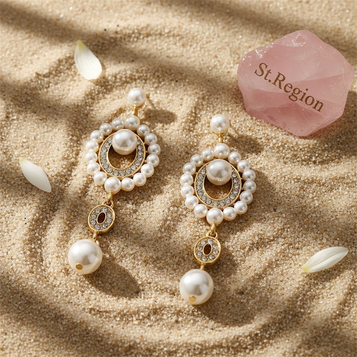 Cubic Zirconia and Pearl 18K Gold-Plated Open Drop Earrings, gold drop earrings for women, detail close-up