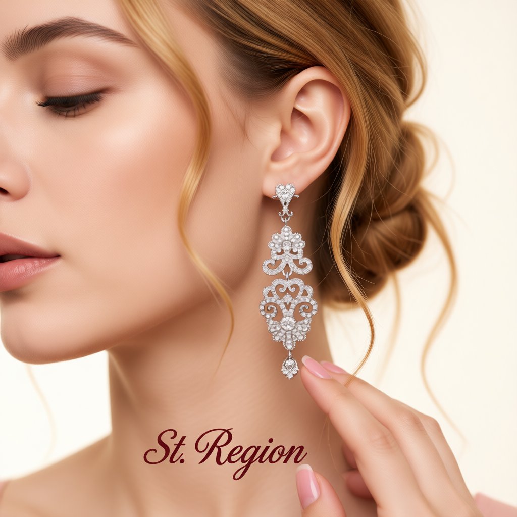 Cubic Zirconia and Silver-Plated Ornate Openwork Botany Drop Earrings, silver drop earrings for women, styled look