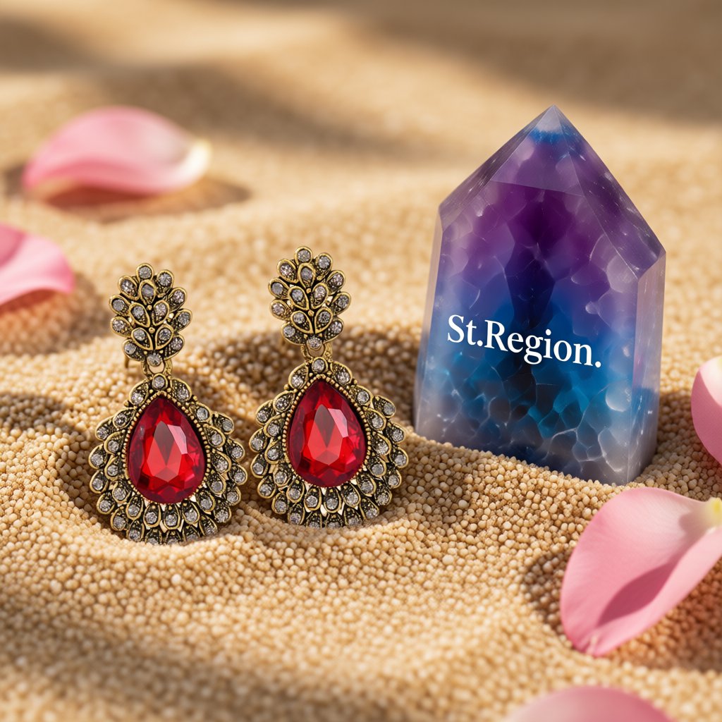 Red Crystal and Cubic Zirconia Ornate Floral Drop Earrings, drop earrings for women, detail close-up