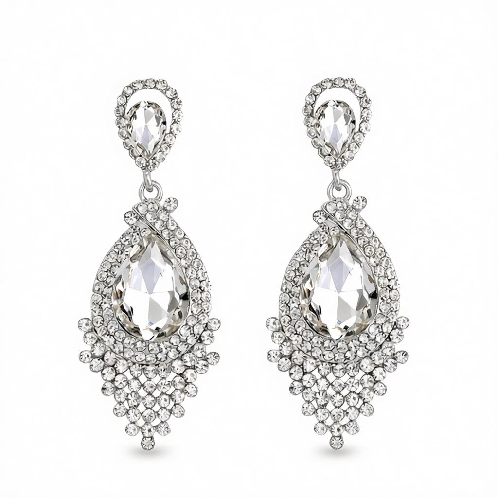 Clear Pear Crystal & Cubic Zirconia Drop Earrings