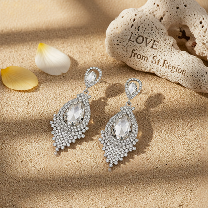 Clear Pear Crystal & Cubic Zirconia Drop Earrings