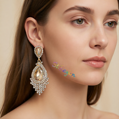 Champagne Pear Crystal & Cubic Zirconia Drop Earrings