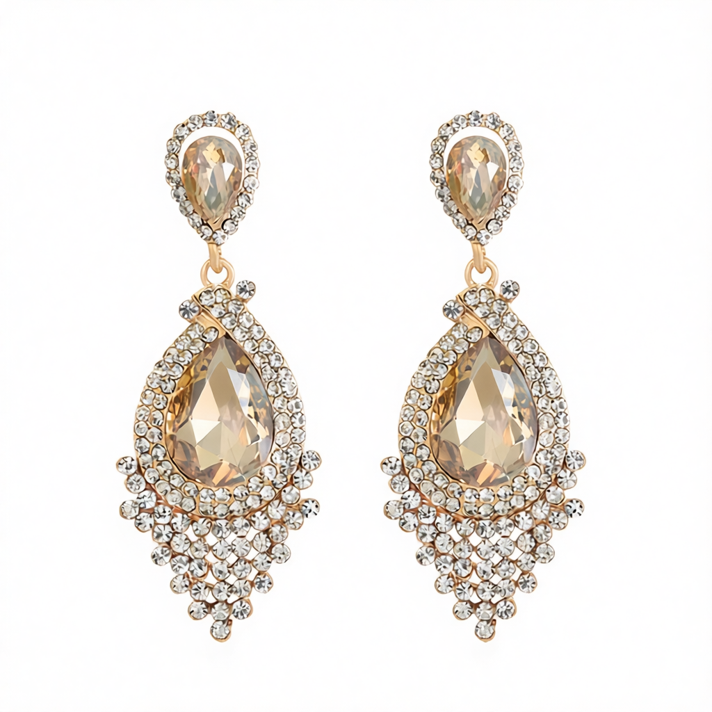 Champagne Pear Crystal & Cubic Zirconia Drop Earrings