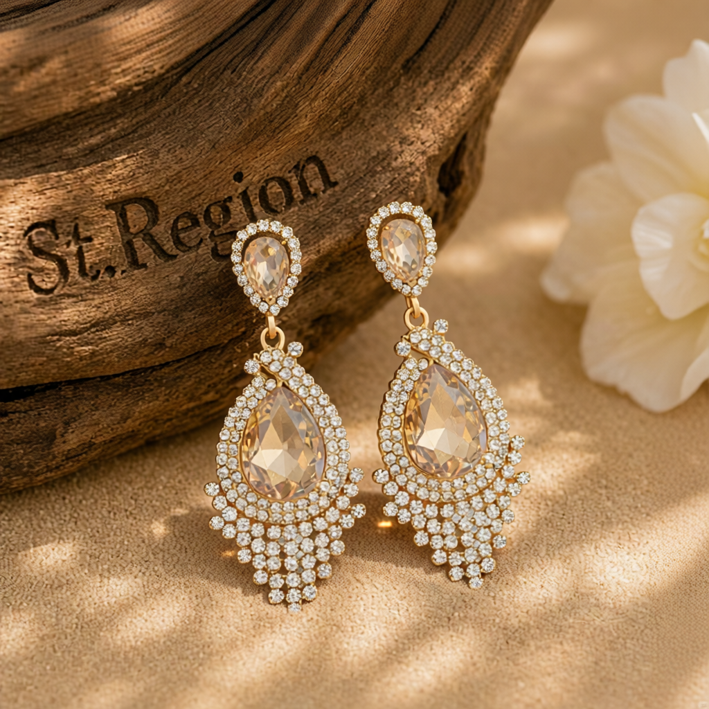 Champagne Pear Crystal & Cubic Zirconia Drop Earrings