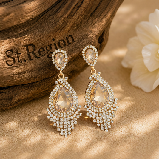 Champagne Pear Crystal & Cubic Zirconia Drop Earrings